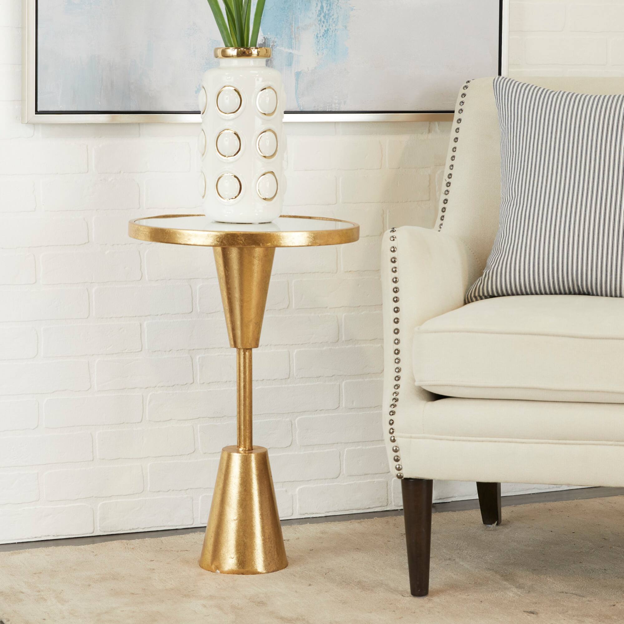 Gold Metal Contemporary Accent Table, 16" x 16" x 24"